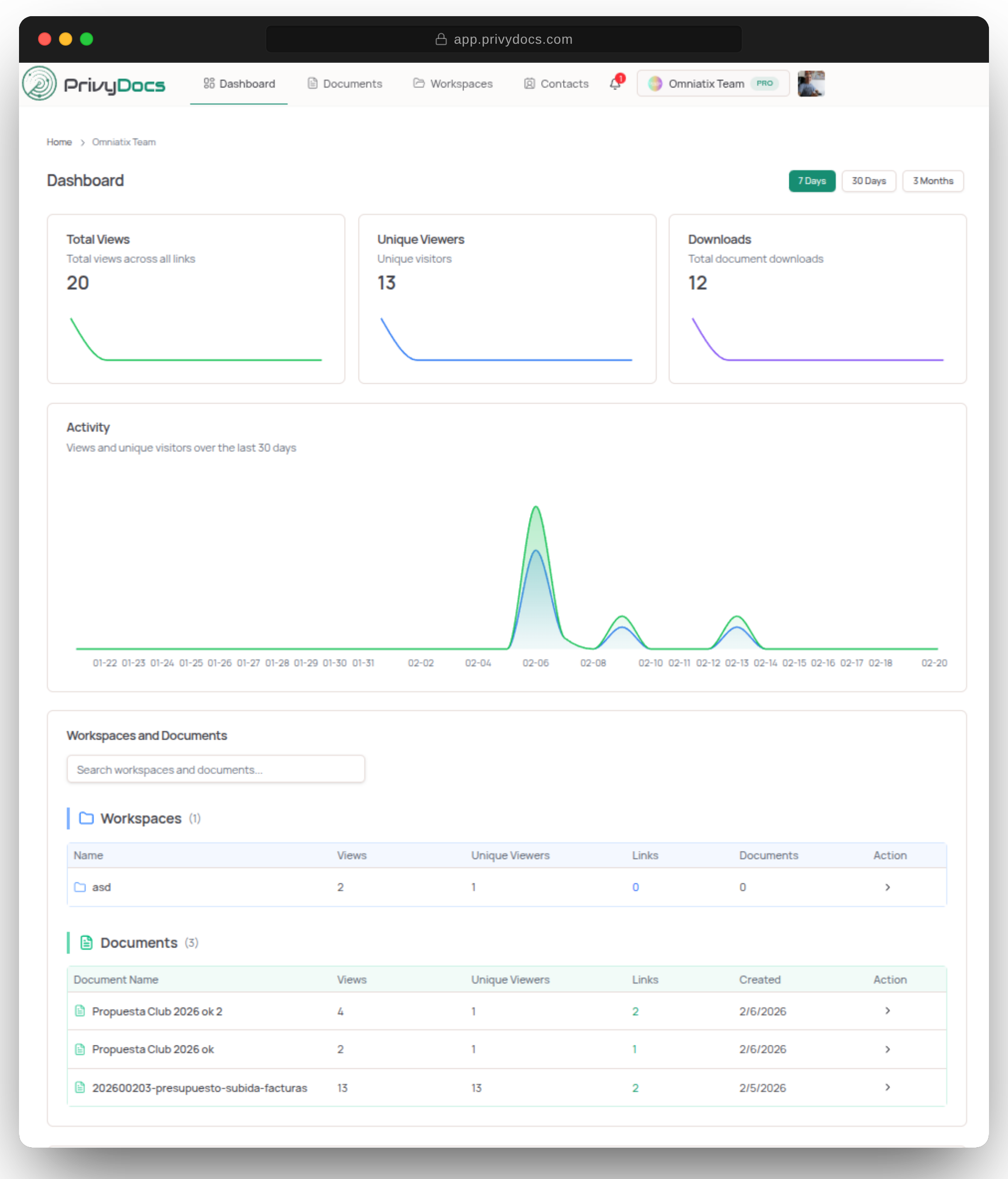 PrivyDocs Application Dashboard Mockup